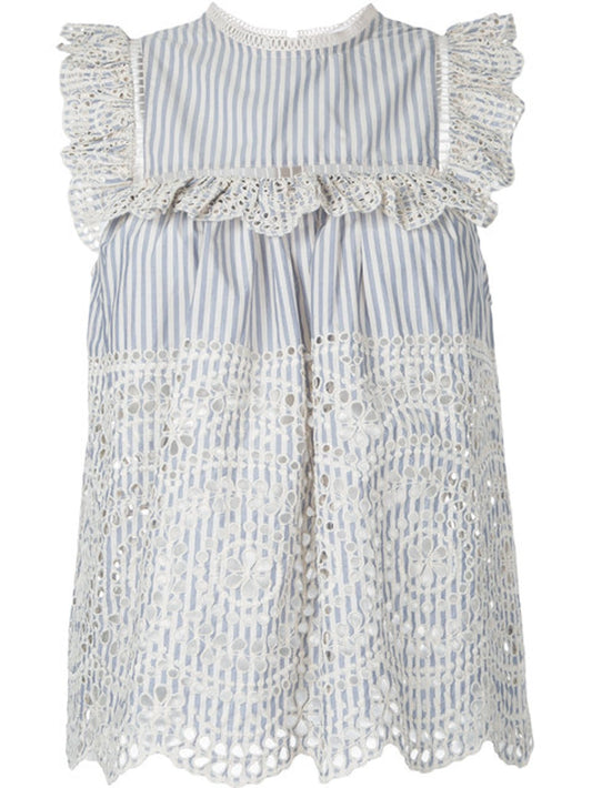 ZIMMERMANN
Woman Meridian Striped Broderie Anglaise Cotton in blue stripped  print