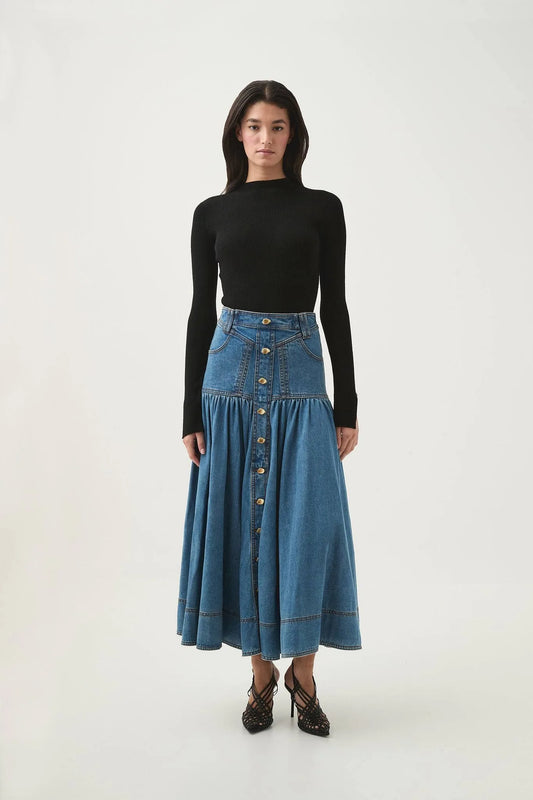 Aje Belmond Denim Midi skirt size 6