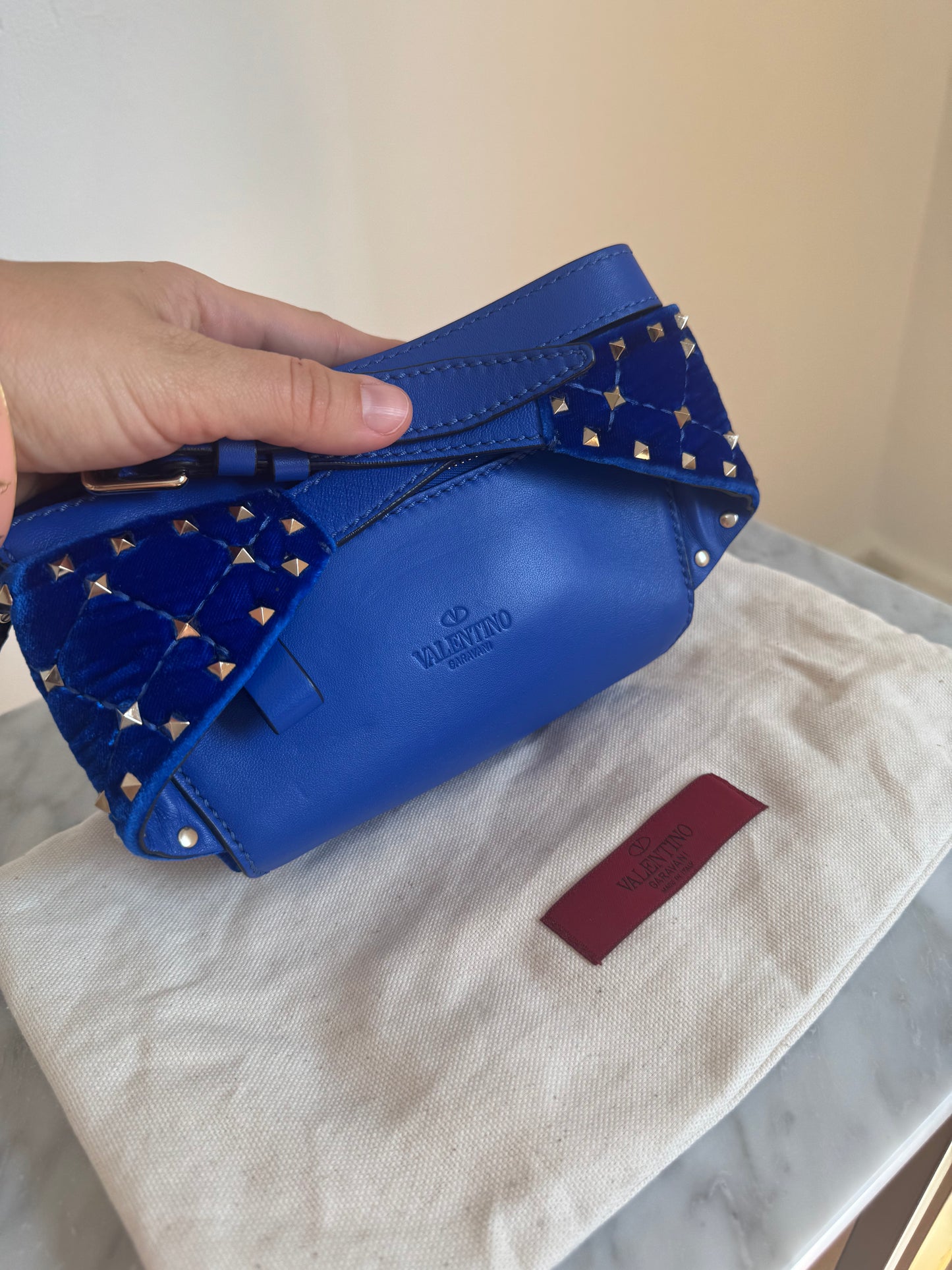 Valentino Blue Velvet Rockstud Belt Bag 75