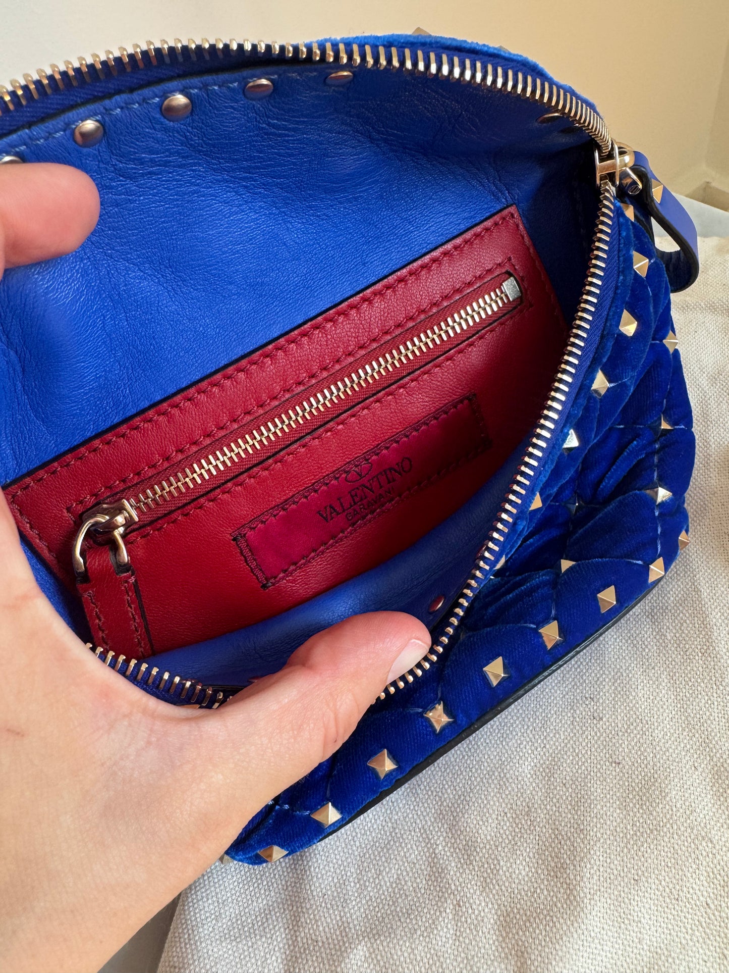 Valentino Blue Velvet Rockstud Belt Bag 75