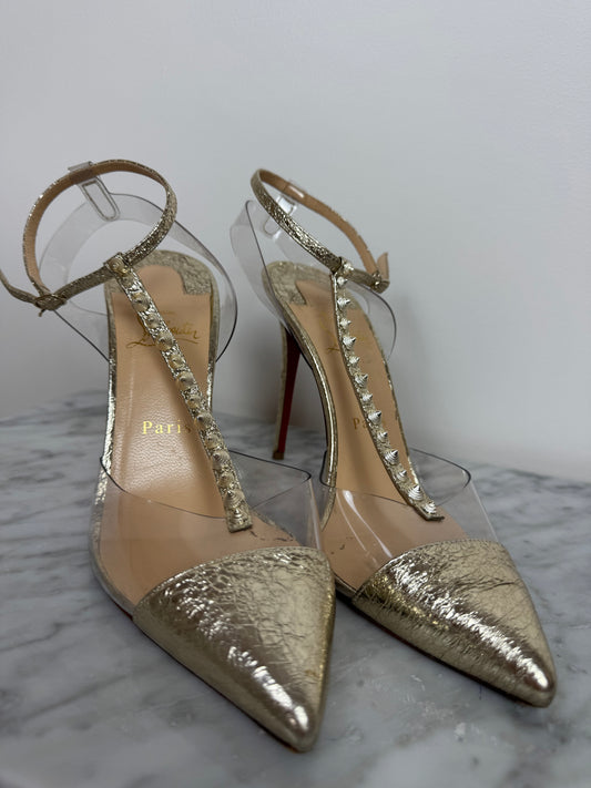 "Christian Louboutin Women's Nosy Spikes Pumps PVC and Leather 100"