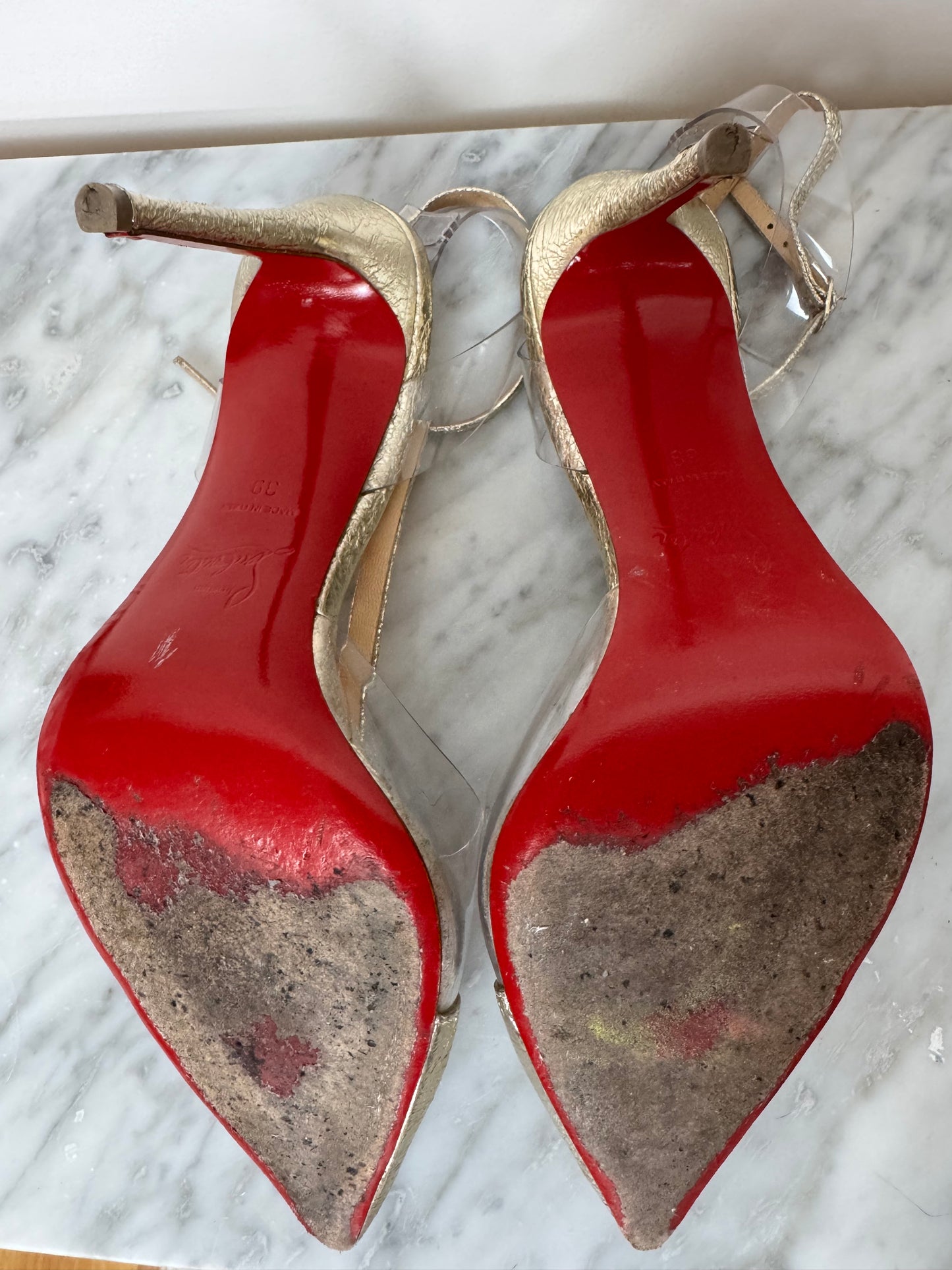 "Christian Louboutin Women's Nosy Spikes Pumps PVC and Leather 100"