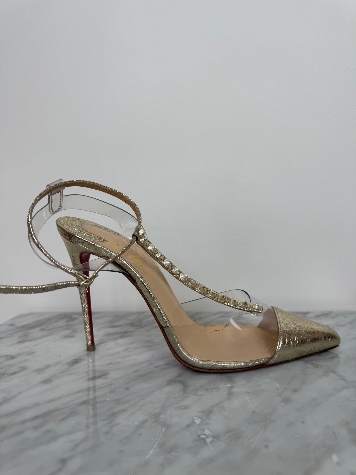 "Christian Louboutin Women's Nosy Spikes Pumps PVC and Leather 100"