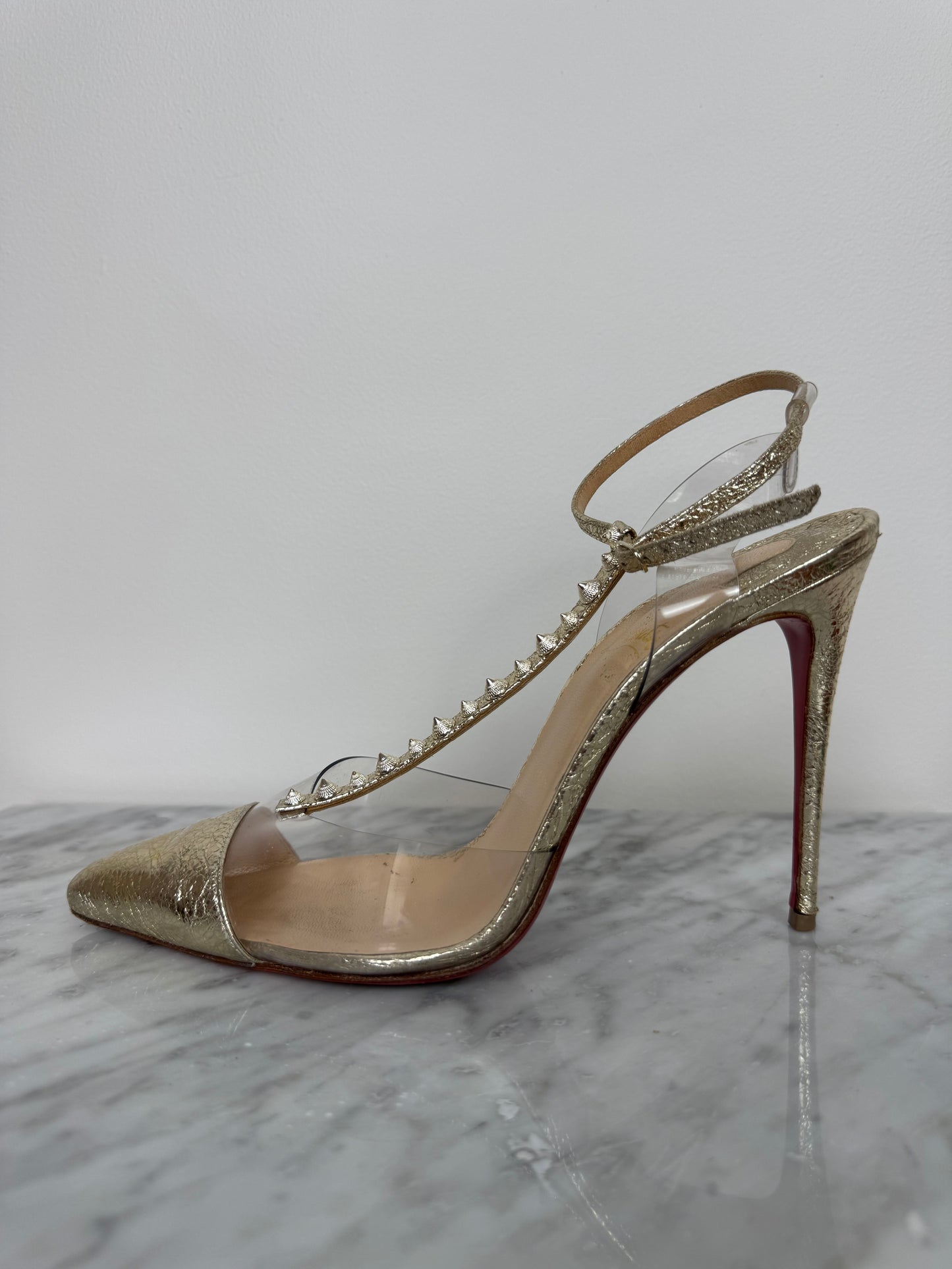 "Christian Louboutin Women's Nosy Spikes Pumps PVC and Leather 100"