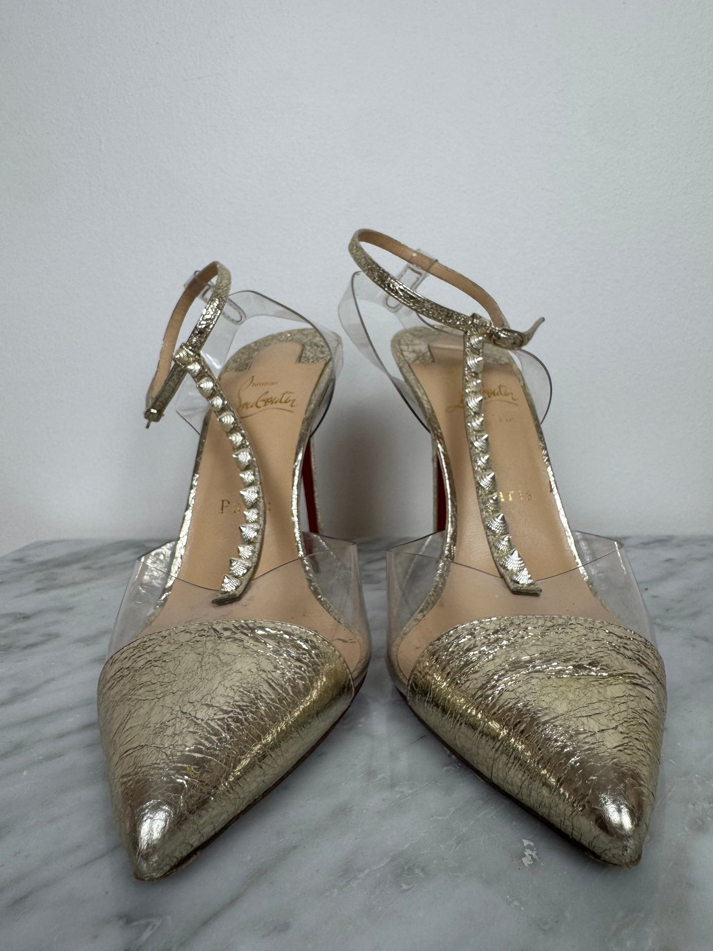 "Christian Louboutin Women's Nosy Spikes Pumps PVC and Leather 100"