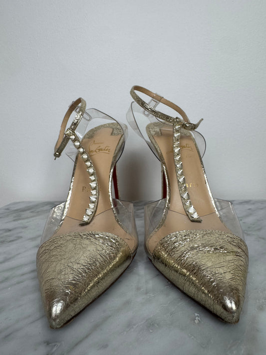 "Christian Louboutin Women's Nosy Spikes Pumps PVC and Leather 100"