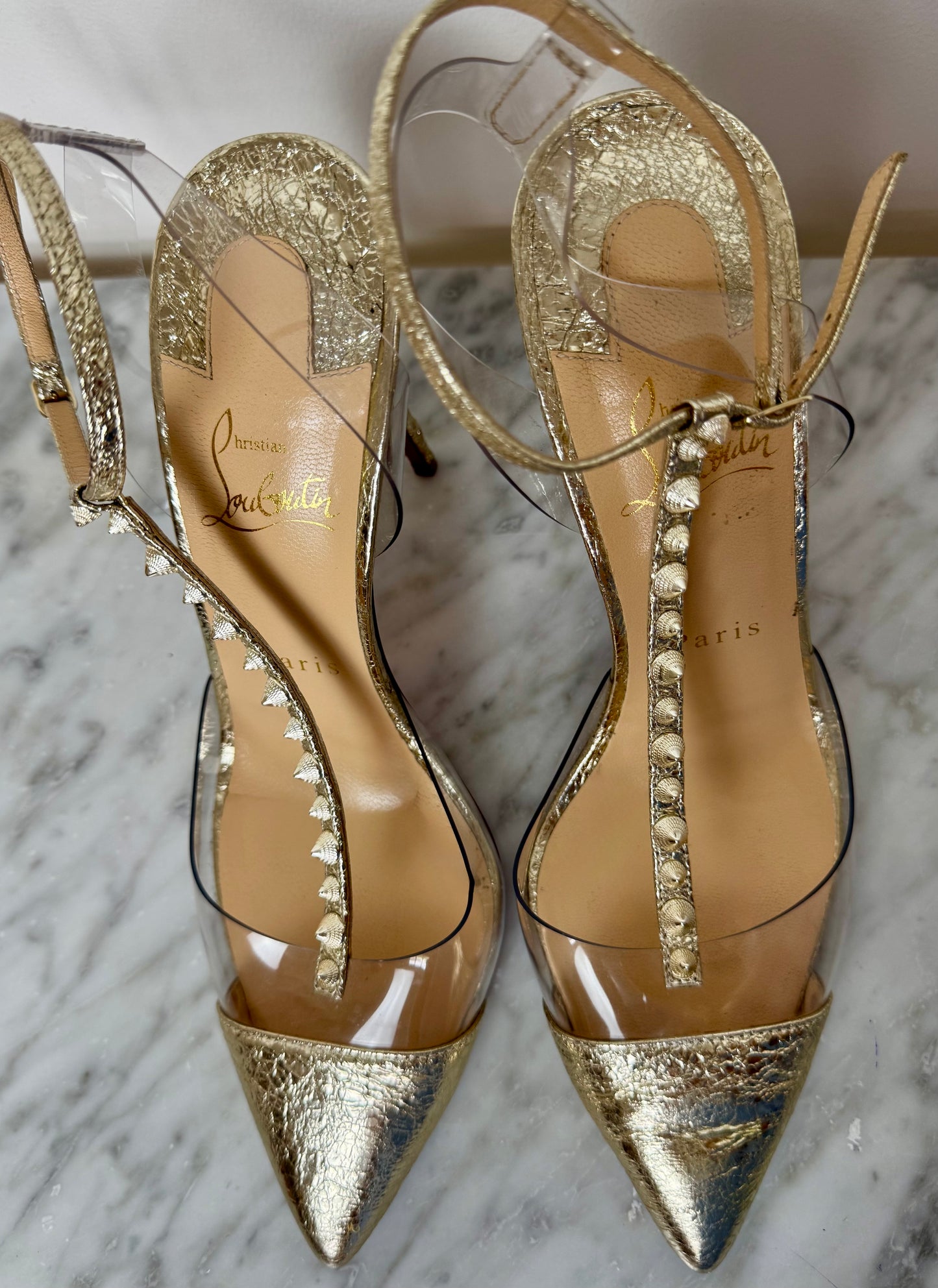 "Christian Louboutin Women's Nosy Spikes Pumps PVC and Leather 100"