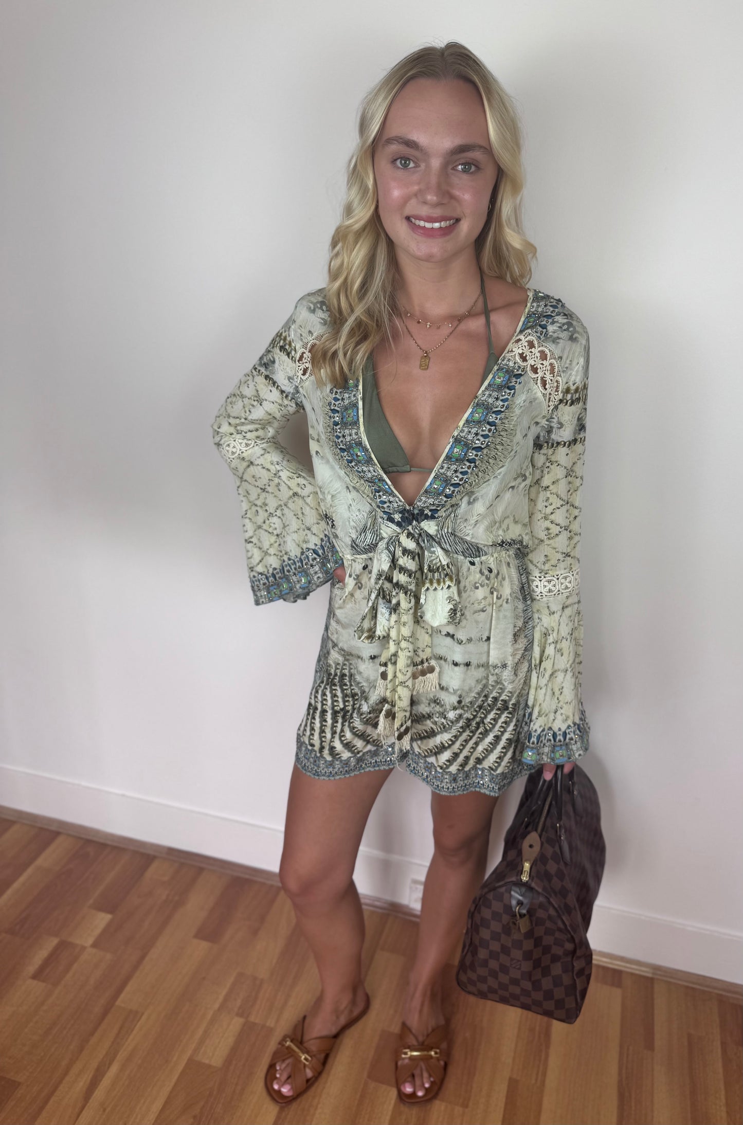 "Camilla Weave Front Tie Playsuit"