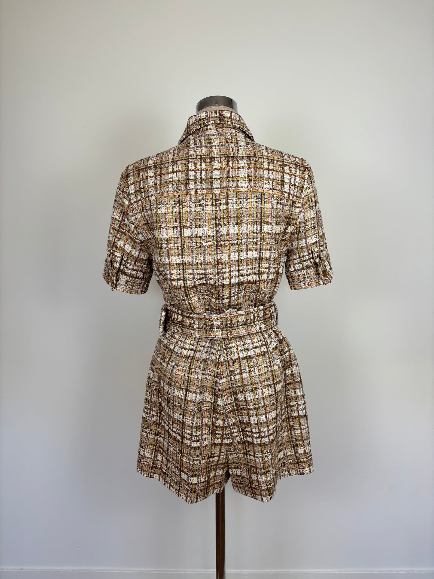 Sandro Acacia belted checked cotton-blend tweed Playsuit size 38