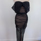 SELF-PORTRAIT diamante fishnet off shoulder midi dress black