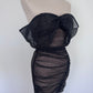 SELF-PORTRAIT diamante fishnet off shoulder midi dress black