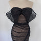 SELF-PORTRAIT diamante fishnet off shoulder midi dress black