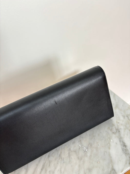 Black YSL Monogram Kate Tassel Clutch Bag with gold tassel