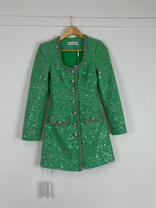 SELF-PORTRAIT Sequinned bouclé minidress green