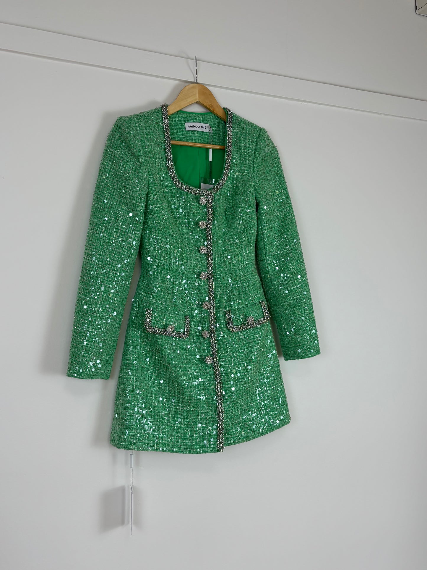 SELF-PORTRAIT Sequinned bouclé minidress green