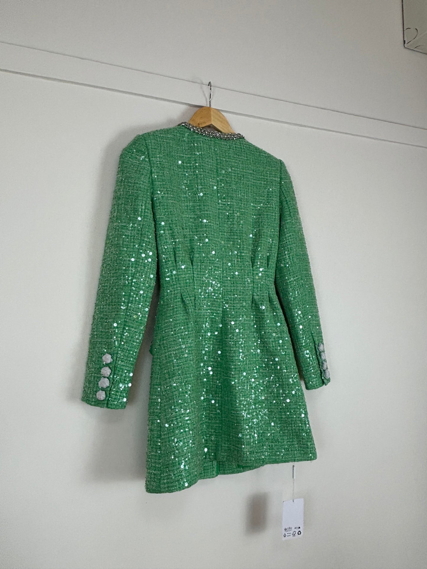 SELF-PORTRAIT Sequinned bouclé minidress green