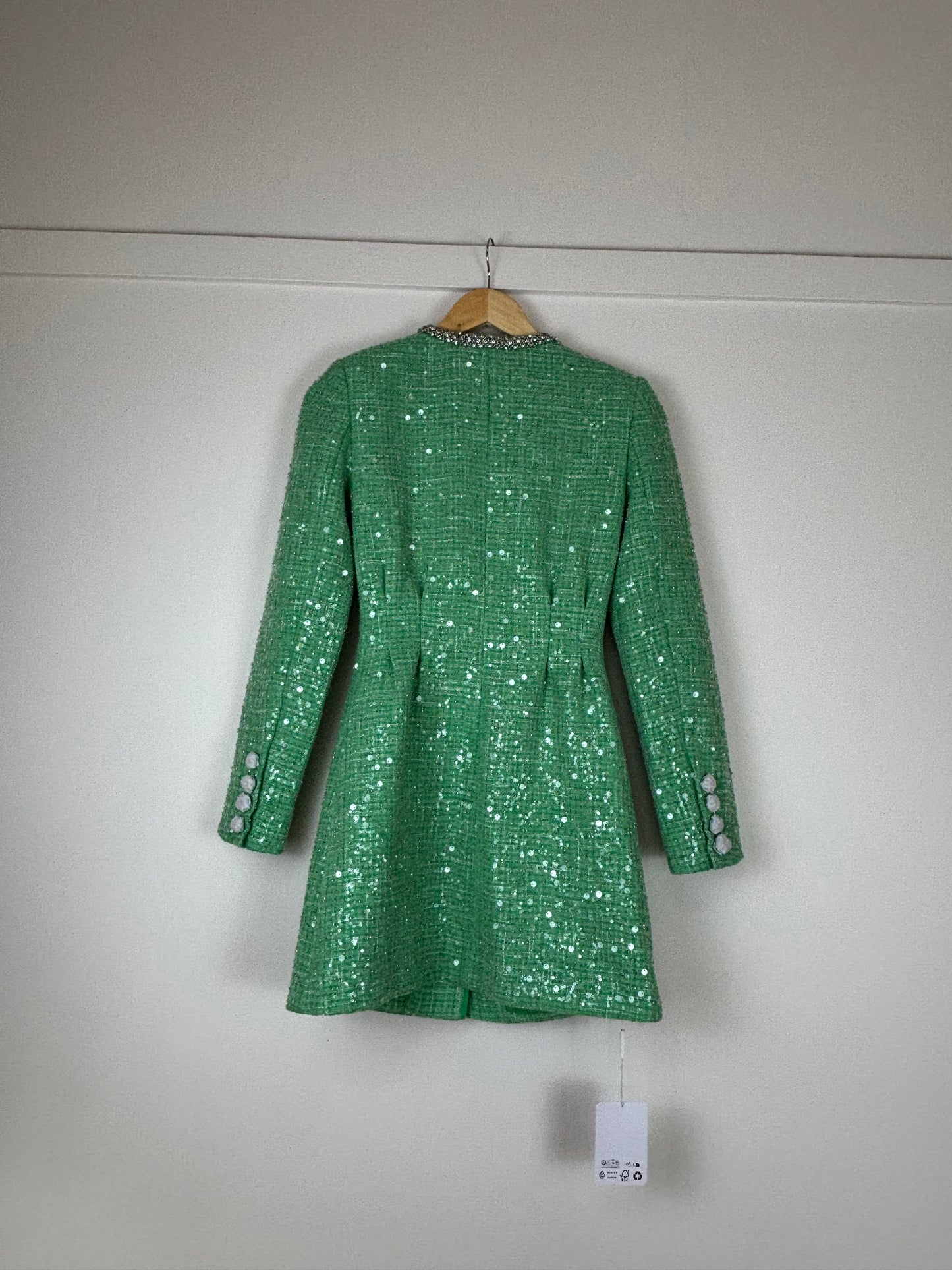 SELF-PORTRAIT Sequinned bouclé minidress green