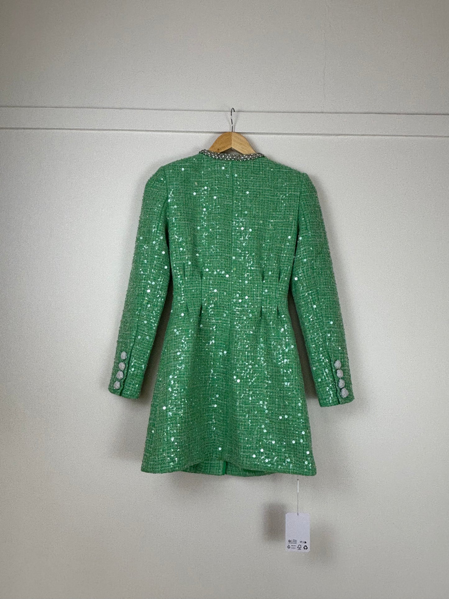 SELF-PORTRAIT Sequinned bouclé minidress green