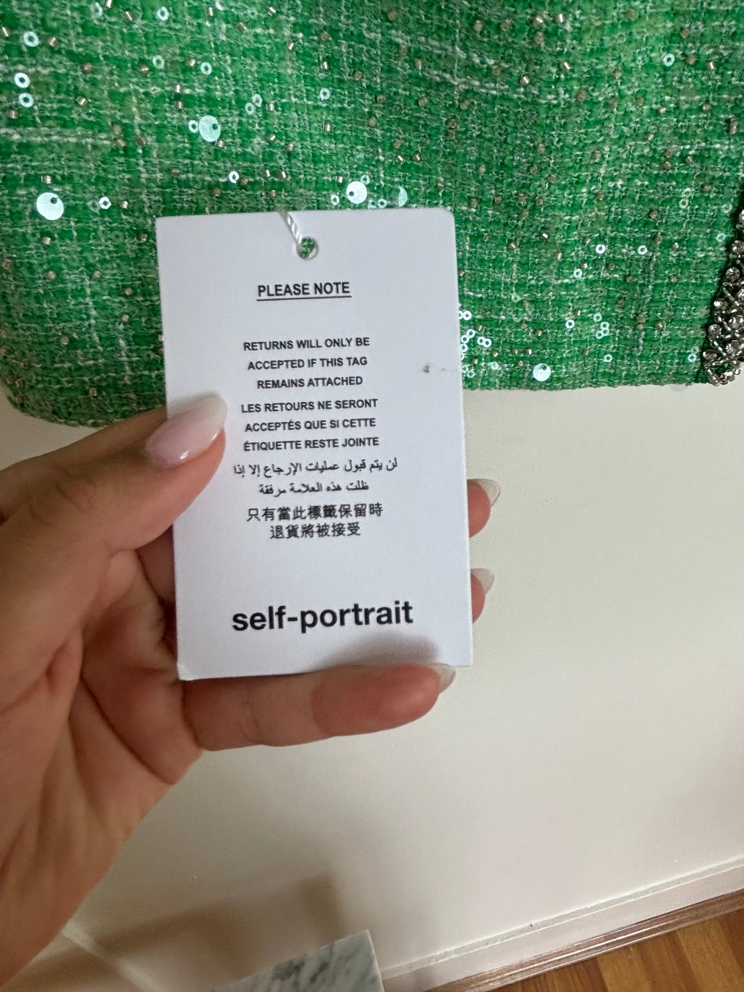 SELF-PORTRAIT Sequinned bouclé minidress green