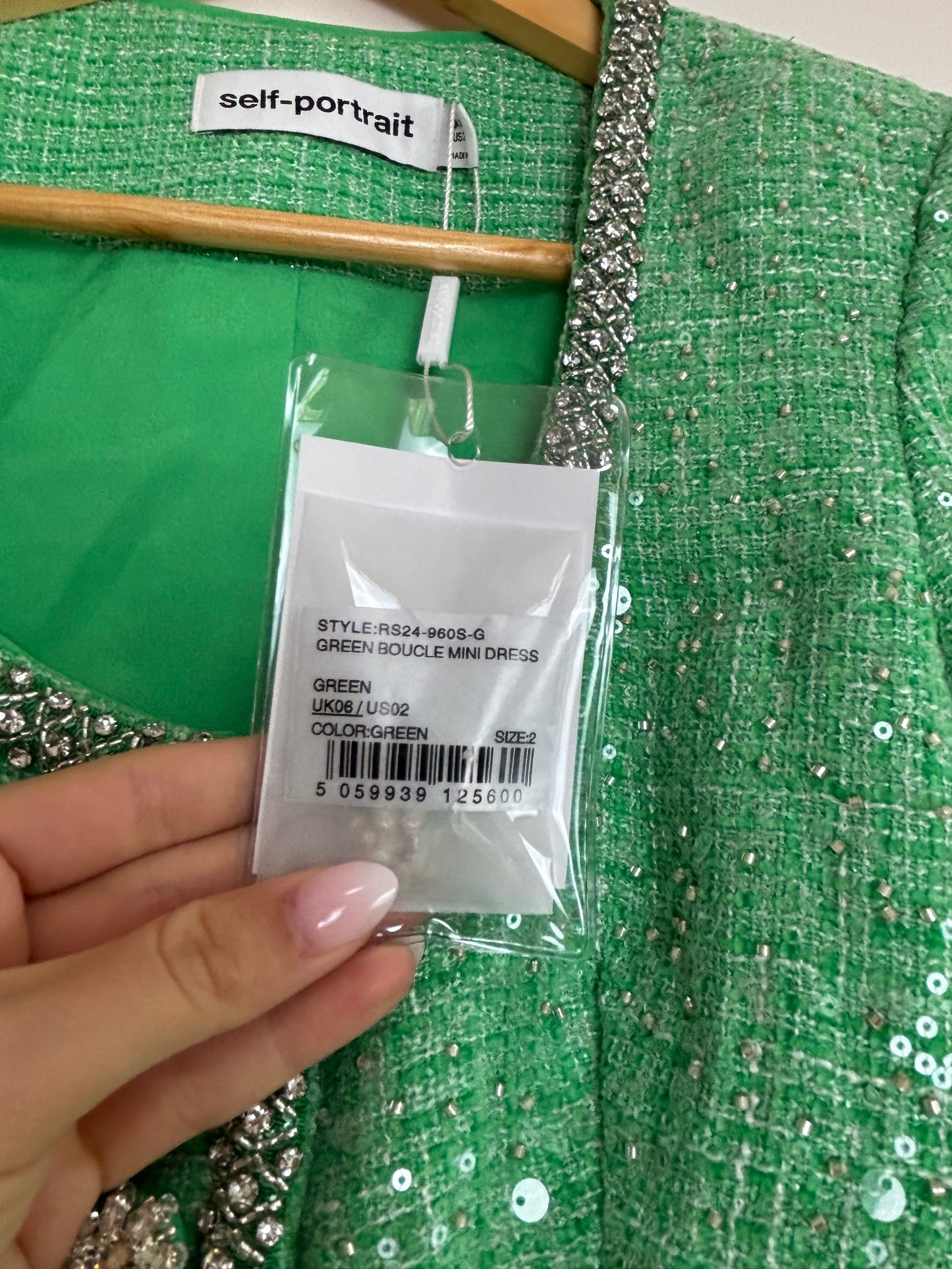 SELF-PORTRAIT Sequinned bouclé minidress green