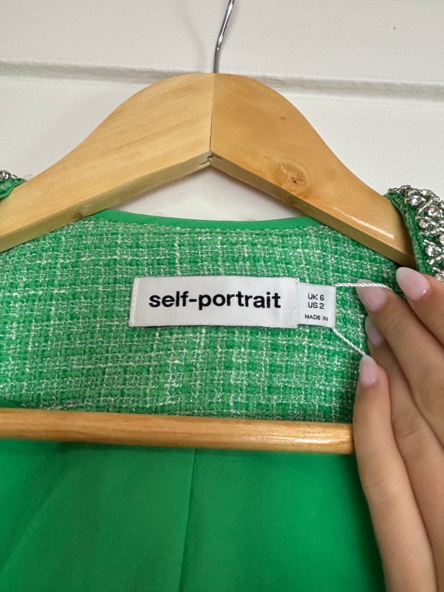 SELF-PORTRAIT Sequinned bouclé minidress green
