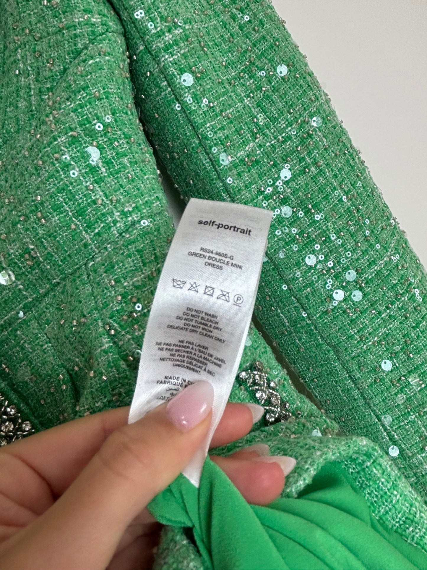 SELF-PORTRAIT Sequinned bouclé minidress green