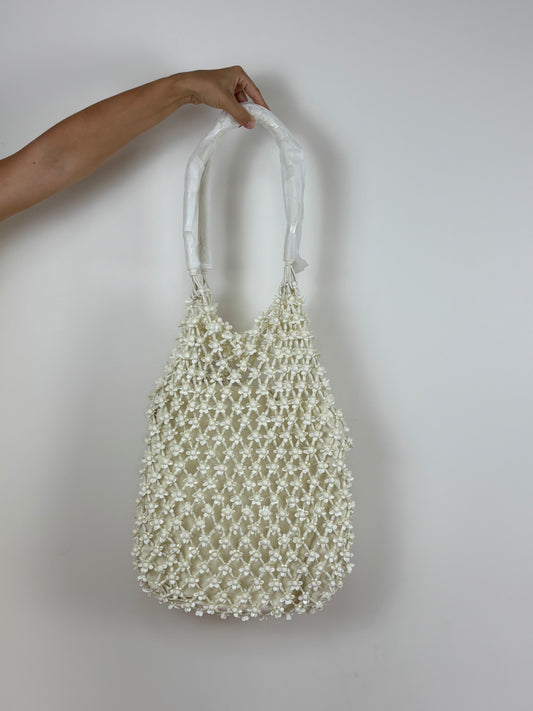 Self-portrait  Cream Beaded Large Tote