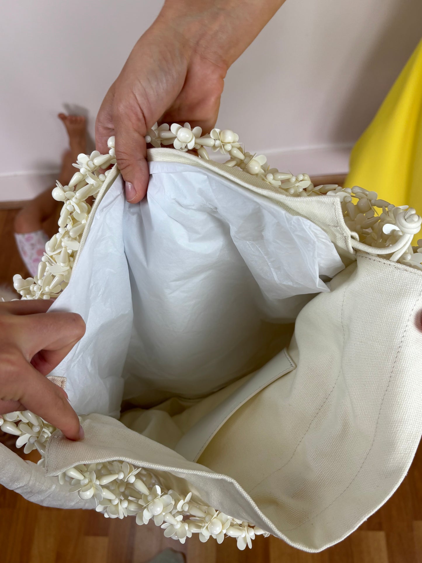 Self-portrait  Cream Beaded Large Tote