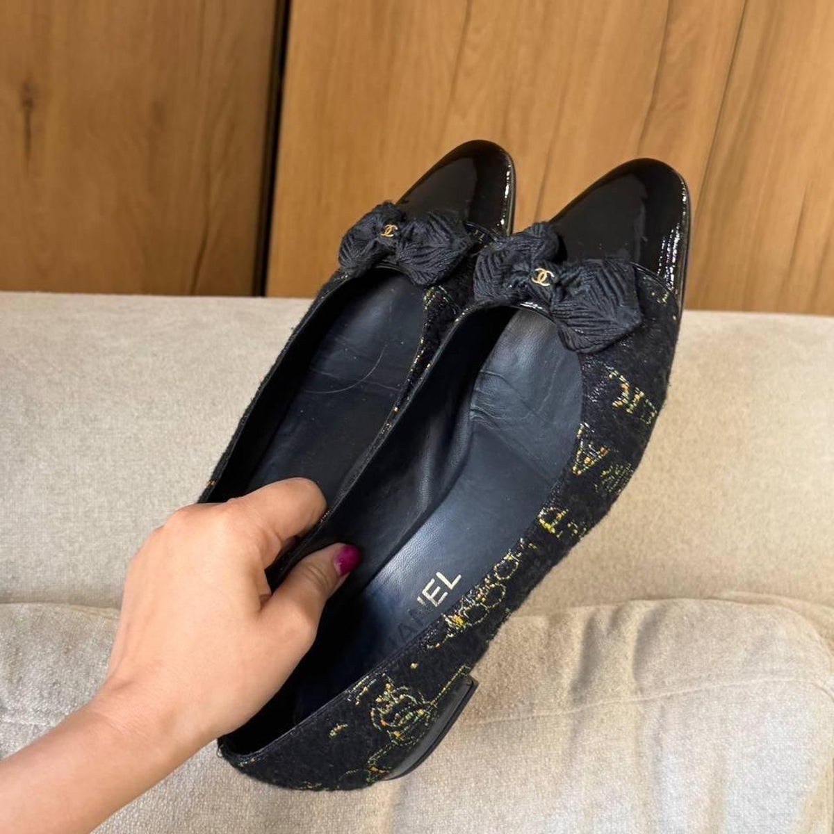 Chanel Ballet Flats — Black & Gold, Size EU 40