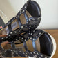 Jimmy Choo black mesh studded wedge sandals with silver studs, size 36 eu #wedges #designer