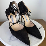 Manolo Blahnik black suede heels with lace up detail #luxury #designer
