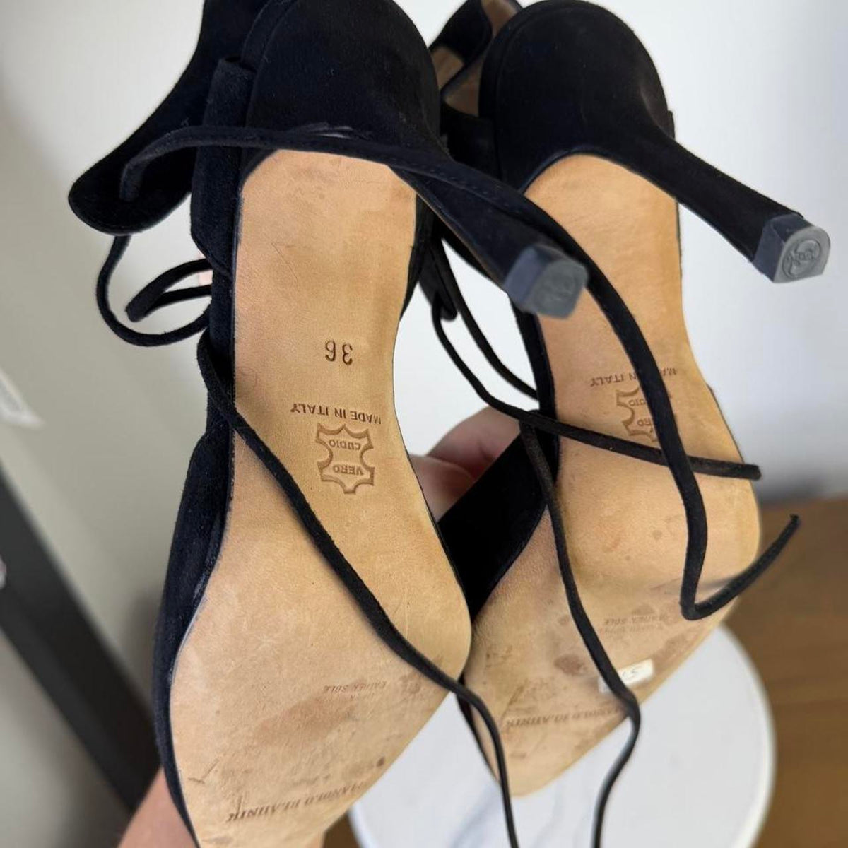 Manolo Blahnik black suede heels with lace up detail #luxury #designer