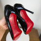 Christian Louboutin black patent leather peep toe heels with red sole #glamour #luxury