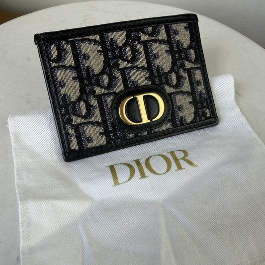 Dior Oblique Monogram Canvas & Leather CD Logo Cardholder Wallet Black/Beige