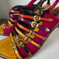 Louis Vuitton multicolored sandals with gold buckles and straps in magenta, orange, and yellow #luxury #designer