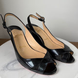 Christian Louboutin black patent leather peep toe slingback heels #luxury #designer