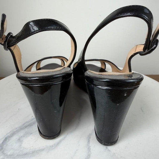 Christian Louboutin black patent leather peep toe slingback heels #luxury #designer