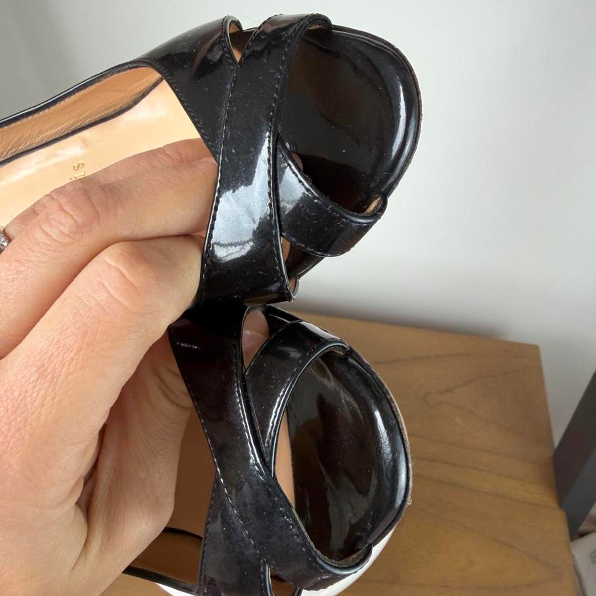 Christian Louboutin black patent leather peep toe slingback heels #luxury #designer