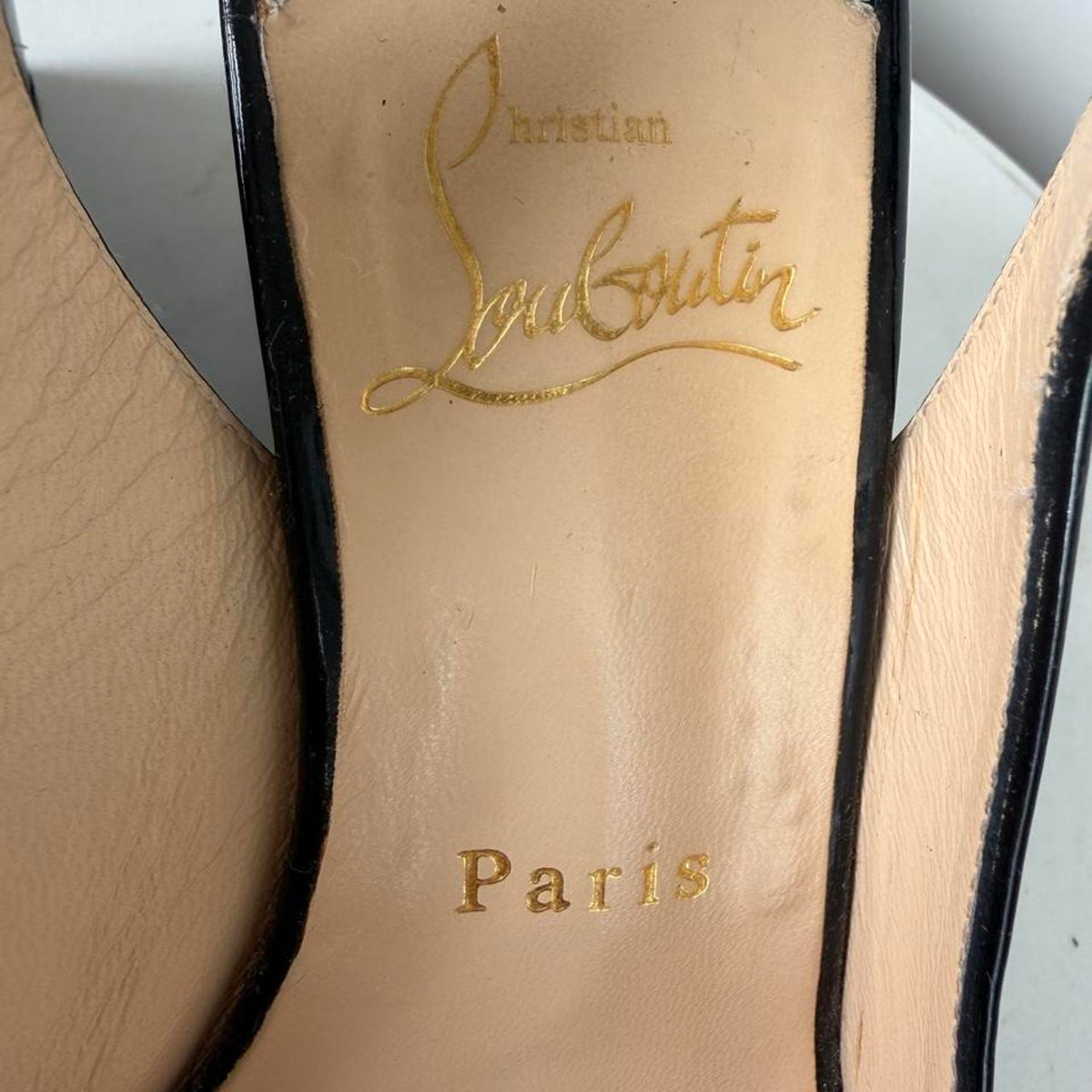 Christian Louboutin black patent leather peep toe slingback heels #luxury #designer