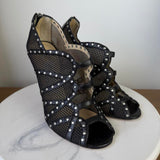 Jimmy Choo black mesh studded wedge sandals with silver studs, size 36 eu #wedges #designer