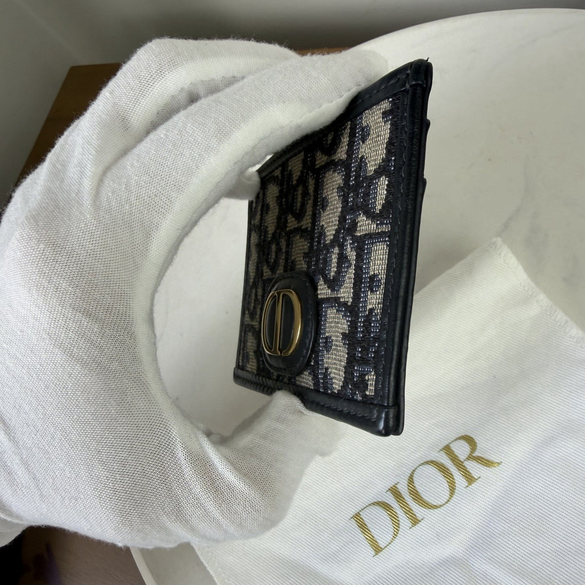Dior Oblique Monogram Canvas & Leather CD Logo Cardholder Wallet Black/Beige